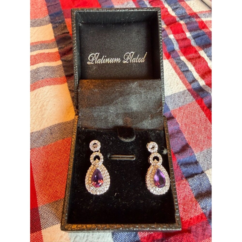 NEW Gold Coast Platinum Plated Purple Teardrop Dangle Earrings